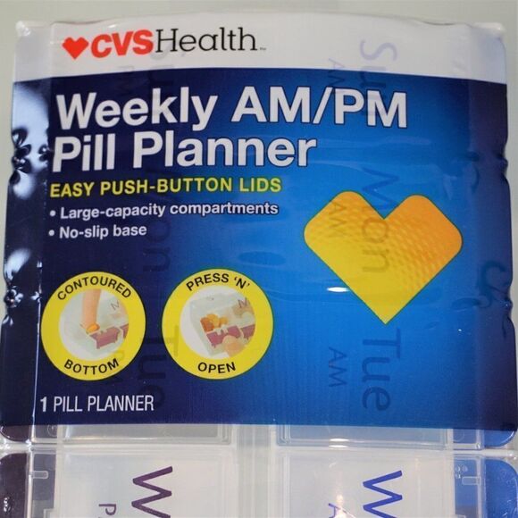 CVS Health Weekly AM PM Pill Planner Easy Push Button Lids NEW SEALED - Picture 6 of 9